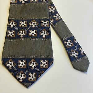 ESPN Soccer Necktie Mens Green Blue Silk Sporty Preppy Office Casual 57 x 4" USA